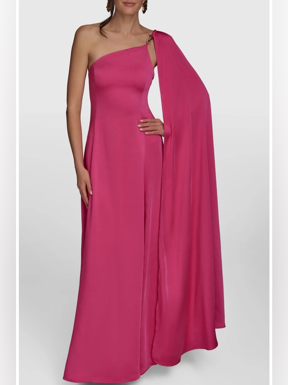 NWT Donna Karan One-Shoulder Pink With Cape Detail Gown, Size 6